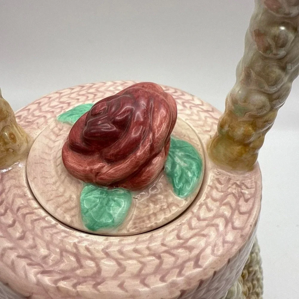 Cream and pink beaded floral teapot